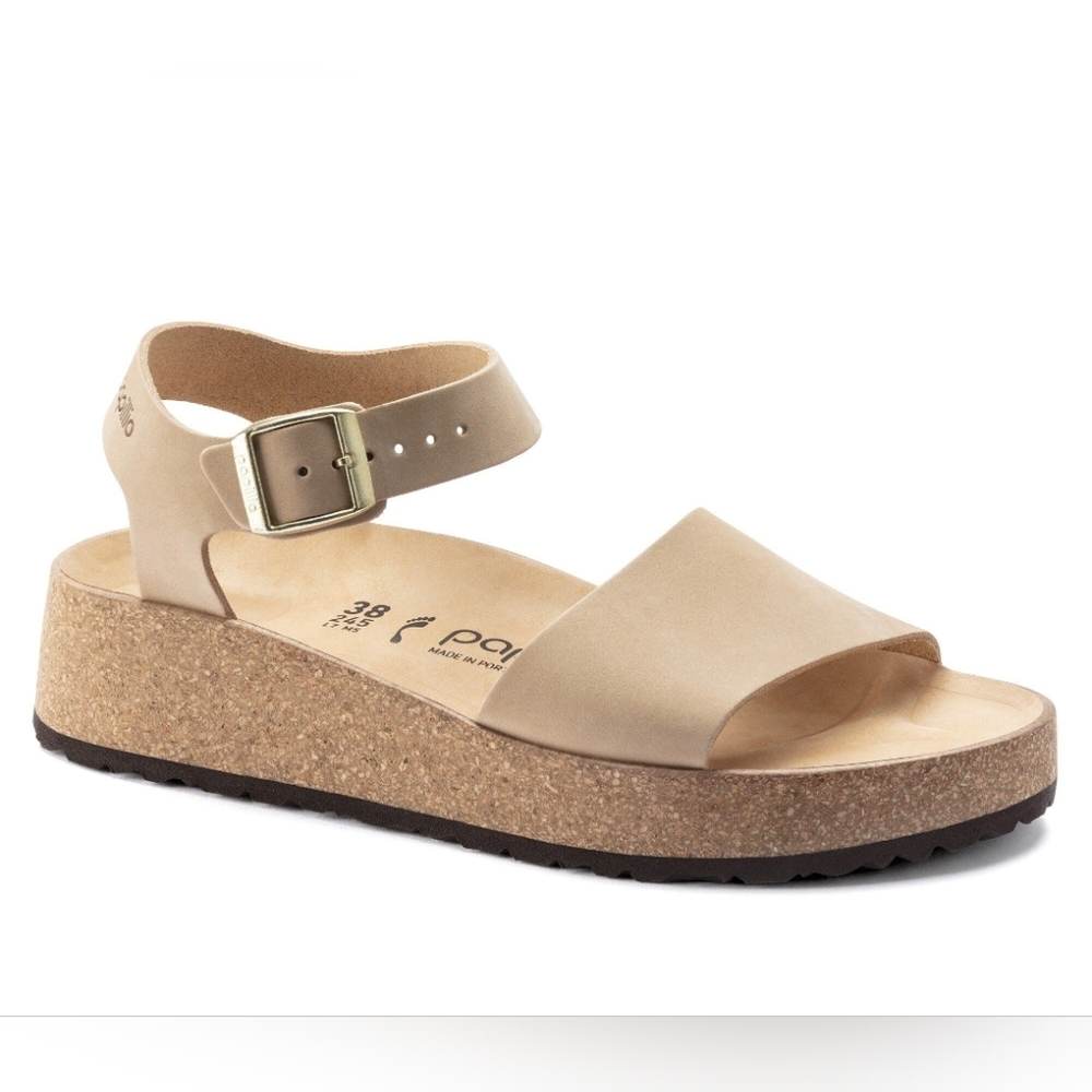 New Birkenstock Papillio Cork Glenda Wedge Ankle Strap Sandal Size 37